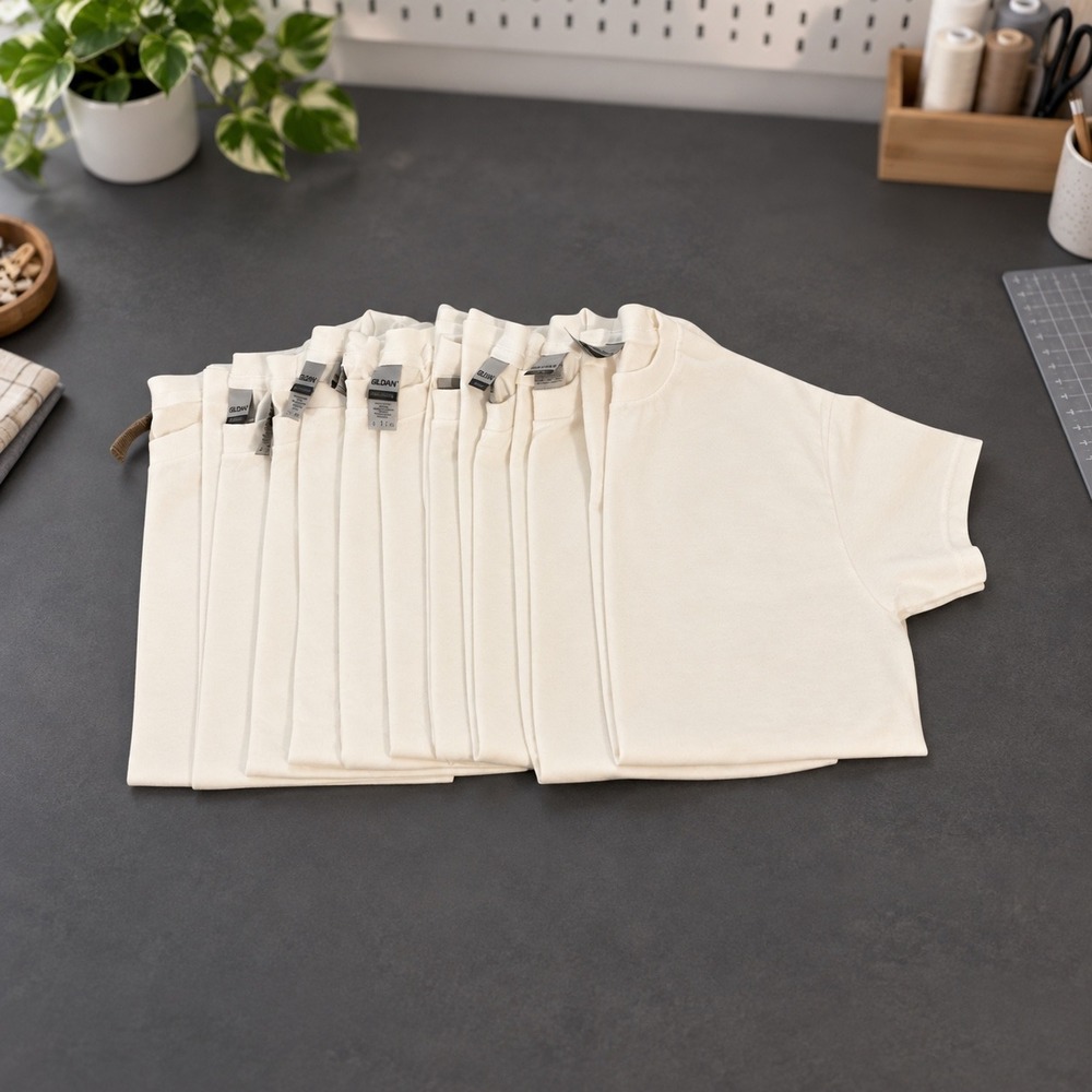 Lot of 10 Gildan Men Small Blank T-Shirts Assorted Heavy Cotton DryBlend Cream